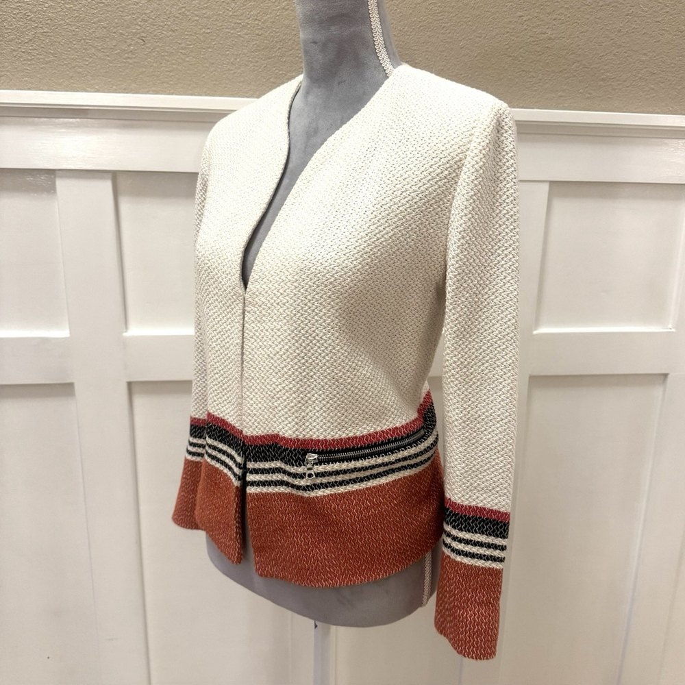 Sandro Paris Ivory Blazer Jacket Size:M (EU40) Orange Stripe Business Designer